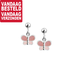 Vlinder Oorhangers met Roze Emaille