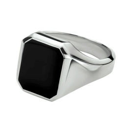 SALE | Zilveren Zwarte Onyx Zegelring Ringmaat 21,5 mm