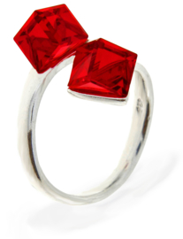 Zilveren Ring met Dubbele Rode Glaskristallen Kubus van Spark