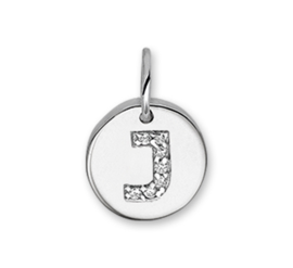 Letter J Bedel Hanger van Zilver met Zirkonia’s