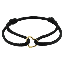 Zwarte Satijnen Armband met Gouden Hartje