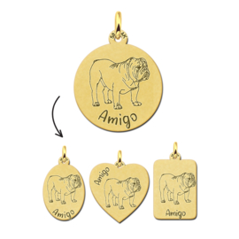 Gouden Honden Hanger Engelse Bulldog + Naam Graveren