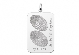 Names4ever Zilveren Dog Tag Hanger met Vingerafdruk