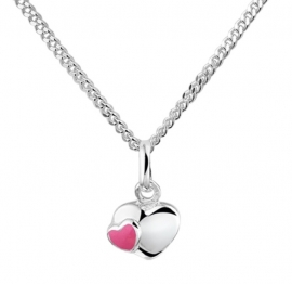 Zilveren Gourmet Collier met Hart Hanger met Roze Hart