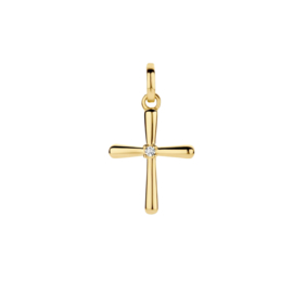 14K Geelgouden Hanger met Kruis en Diamant