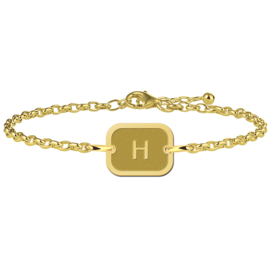 Names4ever Gouden Armband met Geronde Rechthoekige Letterhanger