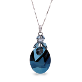 Kaputt Oval Dives Zilveren Ketting met Blauw Glaskristal