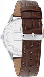 Tommy Hilfiger Zilverkleurig Heren Horloge met Bruin Leren Band