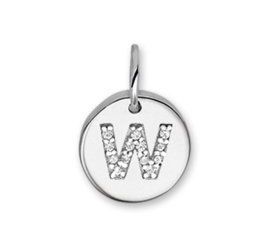 Letter W Bedel Hanger van Zilver met Zirkonia’s