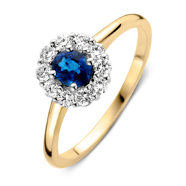 Excellent Jewelry Geelgouden Ring met 0,43 crt. Saffier Diamant