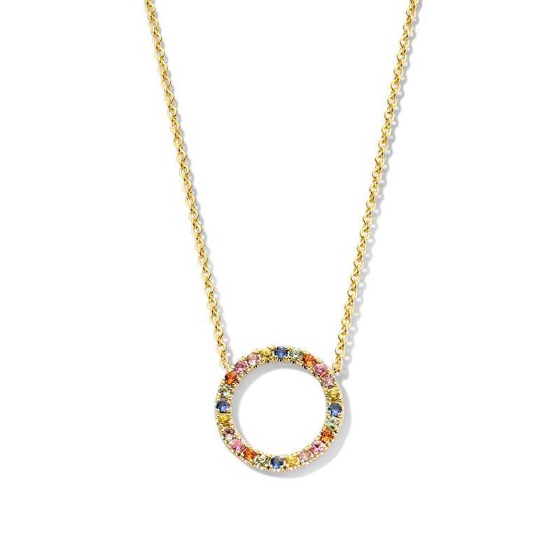 Excellent Jewelry Gouden Collier met Regenboog Saffieren Cirkel