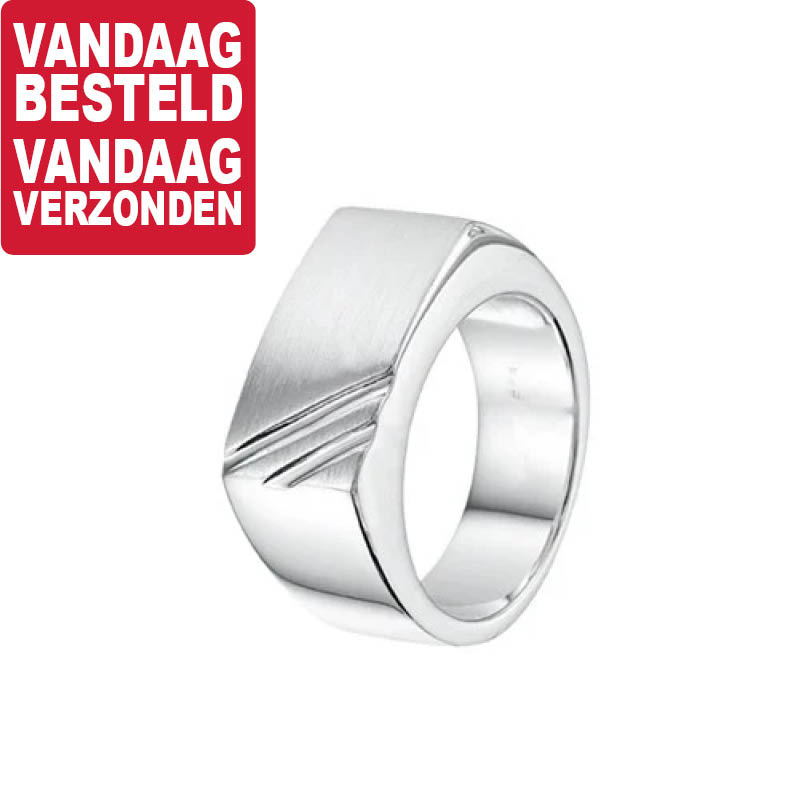 Zilveren Heren Ring met Diagonale Lijnen / Maat 20