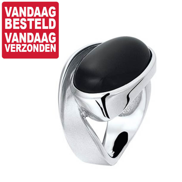 Zilveren Fantasie Ring met Ovale Zwarte Onyx Steen 19mm