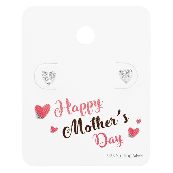Moederdag - Hart Oorbellen van Zilver - Happy Mother's Day