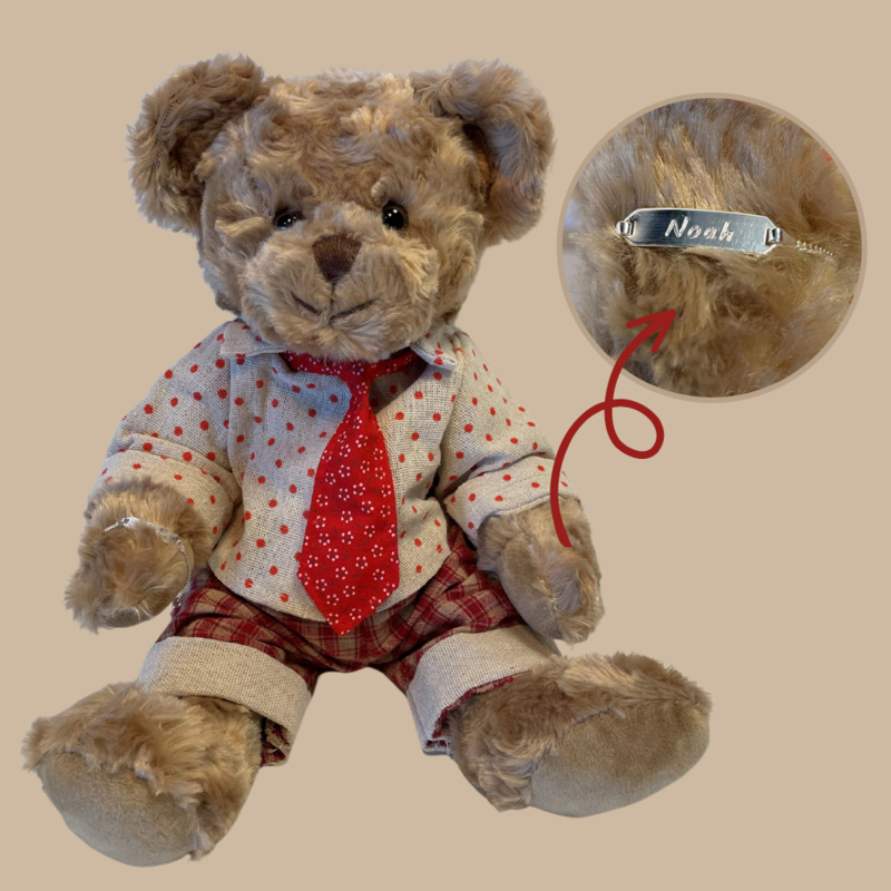 Jongens Teddybeer met Hartjes Outfit  + Naam Armbandje