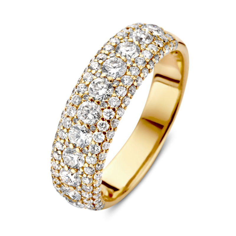 cafetaria Wind stap in Excellent Jewelry Brede Gouden Diamant Ring voor Dames