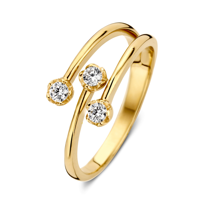 Controverse Beïnvloeden gesponsord Excellent Jewelry Gouden Dames Ring met Drie Zirkonia