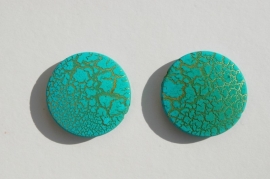 Grote platte schijven, turquoise-teal met goudmarmering (AC-004)