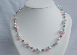 Rose-wit-lichtblauwe parelketting, heel lieflijk (DD-21)