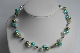 Fris zomers: wit-aqua en lichtgroen fantasie-parelketting (DD-029)