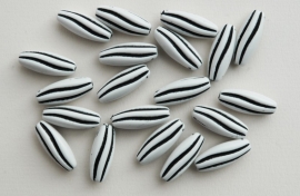 Langwerpige ronde kralen met  zebrastreepjes (AC-084-PH)