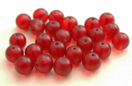 Ronde rode glaskralen met satijnglans, ca 11 mm (K-019-PH)