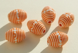 Oranje-wit gestreepte `Antique Look` ovale kralen (AC-061-PH)