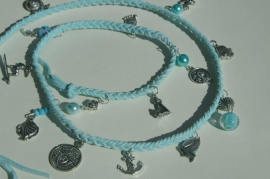 Wrap bracelet in lichtblauw met thema zon en zee (AB-014)