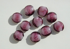 Lampworkkralen (handmade) amethyst met witte kern (K-022-PH)