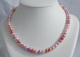 Parelketting in rose-lila-goudnuances (PK-020)