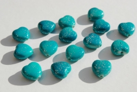 Hartjes, teal met glitterpuntjes (AC-003)