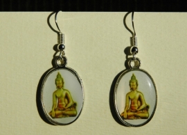 Boeddha-oorbellen, geel-groen met witte achtergrond  (OBF-016)