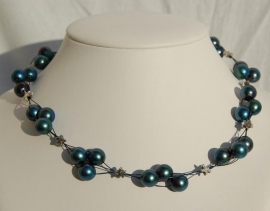 Starry starry night: Parelketting in blauwgroen (DD-17)