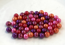 Parelmix in hot pink, oranje, warmrood, bordeauxrood en paars, 8 mm (P-040)