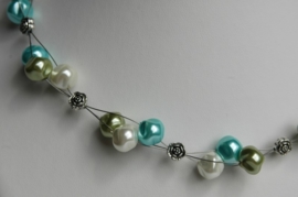 Fris zomers: wit-aqua en lichtgroen fantasie-parelketting (DD-029)