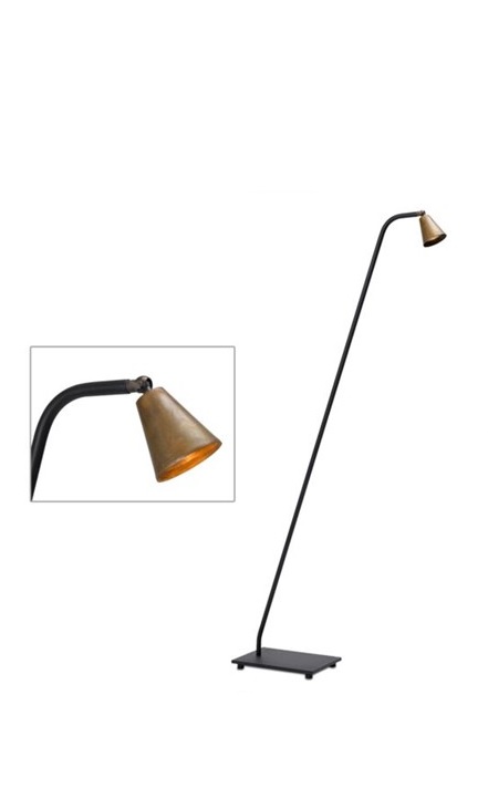 Stays Metalen vloerlamp in mat zwart met koperen kapje Frezoli