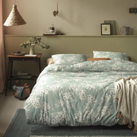 326657 Ariadne at Home Dekbedovertrek Blooming Flowers Blauw Groen – 240x200/220 cm (Lits-Jumeaux, Katoen)