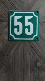 Emaille Huisnummer 55 groen/wit (showmodel)