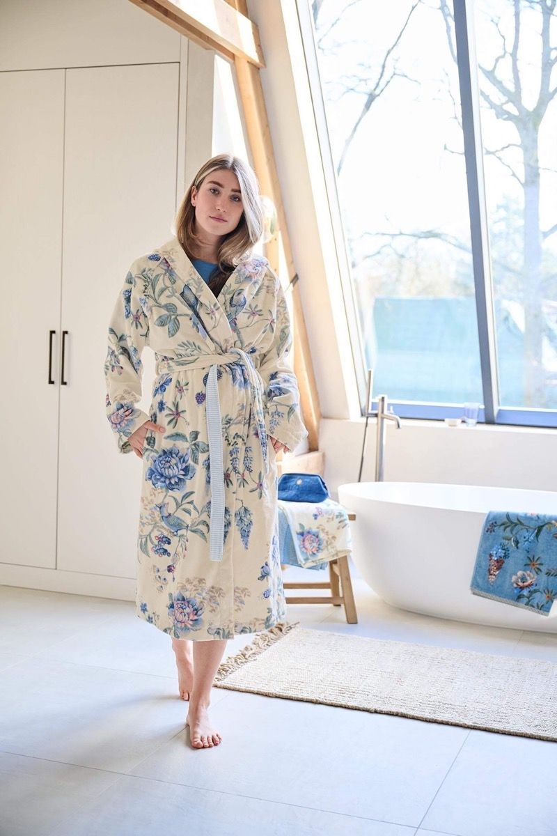 Pip Studio Secret Garden Bathrobe - badjas - WhiteBlue 327016
