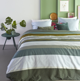 258250 DE Beddinghouse Dekbedovertrek Lennart – 135x220 cm – Green – Katoensatijn – Modern Banenpatroon – Luxe Beddengoed