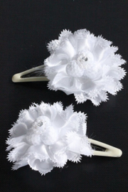 Setje haarschuifjes met witte bloem 3 bolletjes