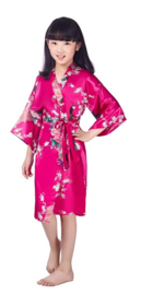 Superleuke kinderkimono met pauwenprint fuchsia