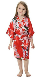 Superleuke kinderkimono met pauwenprint rood