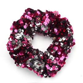 Hardroze zilveren pailletten scrunchie!