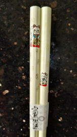 Chopsticks / haarpennen "Lucky cat" gekleurd