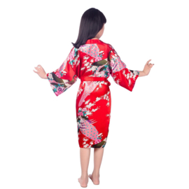 Superleuke kinderkimono met pauwenprint rood