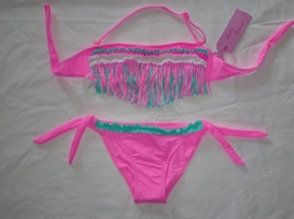 Super hippe fringe bikini met roezels roze