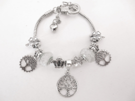 Prachtige Pandora style armband met Tree of Life bedels en zilverwitte kralen