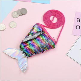 Superleuk glitter pailletten tasje zeemeermin Rainbow/zilver