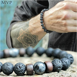 Kralen armband Lavasteen met Maansteenkraal
